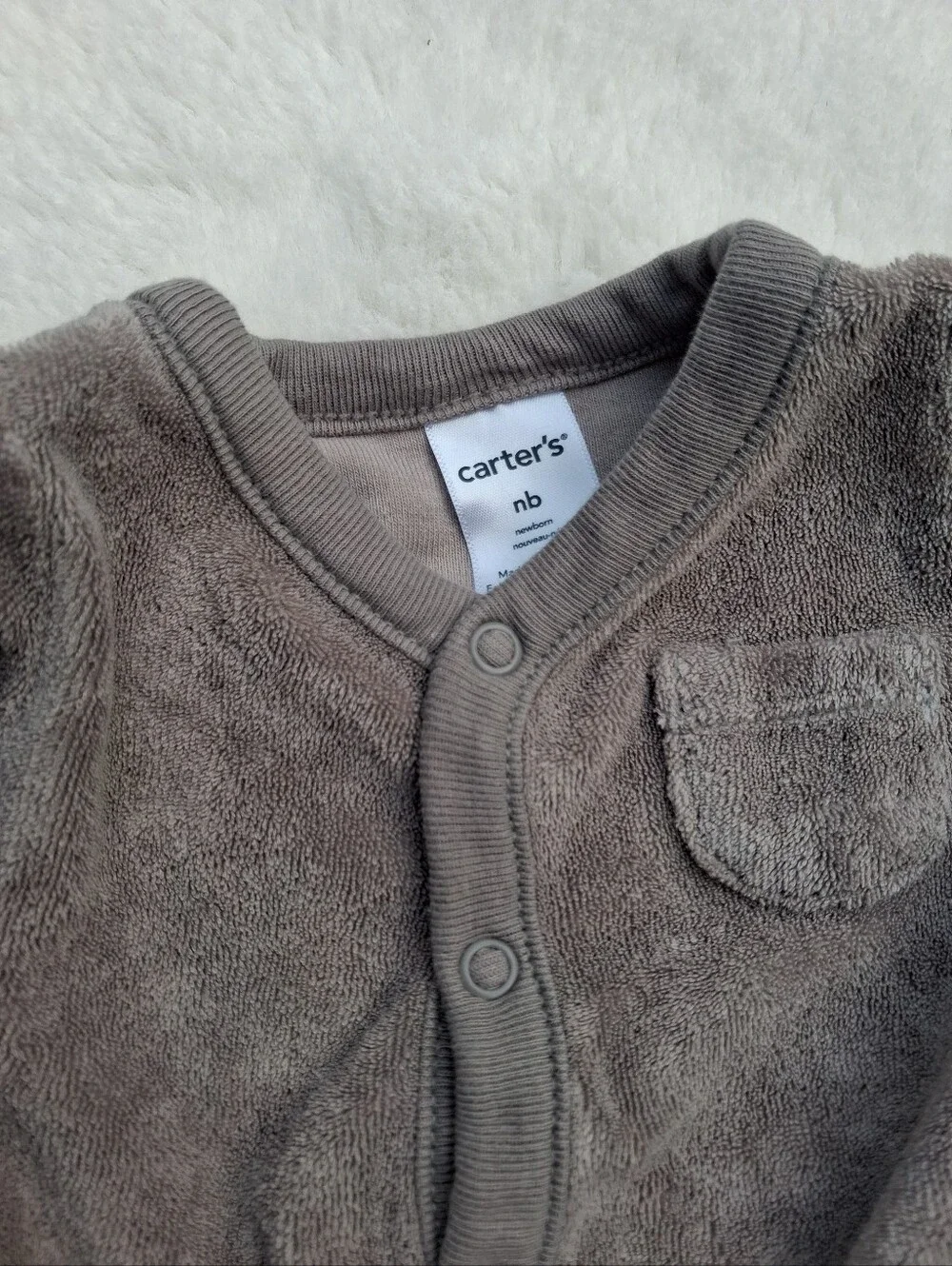 Carter's Plush Gray Two-Piece Set with Bear Footies Size NEWBORN